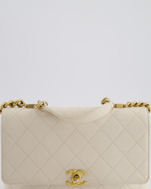 Chanel White Small Business Affinity Flap Bag in Caviar Leather with Champagne Gold Hardware