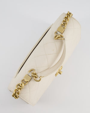 Chanel White Small Business Affinity Flap Bag in Caviar Leather with Champagne Gold Hardware