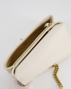 Chanel White Small Business Affinity Flap Bag in Caviar Leather with Champagne Gold Hardware