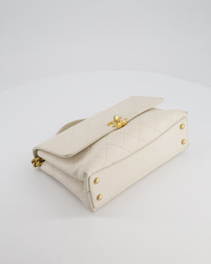 Chanel White Small Business Affinity Flap Bag in Caviar Leather with Champagne Gold Hardware