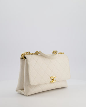 Chanel White Small Business Affinity Flap Bag in Caviar Leather with Champagne Gold Hardware