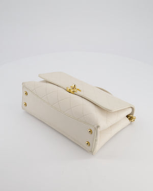 Chanel White Small Business Affinity Flap Bag in Caviar Leather with Champagne Gold Hardware