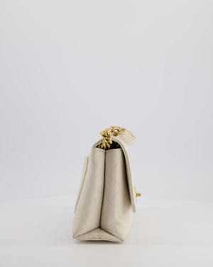 Chanel White Small Business Affinity Flap Bag in Caviar Leather with Champagne Gold Hardware