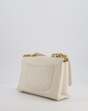 Chanel White Small Business Affinity Flap Bag in Caviar Leather with Champagne Gold Hardware