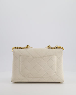 Chanel White Small Business Affinity Flap Bag in Caviar Leather with Champagne Gold Hardware