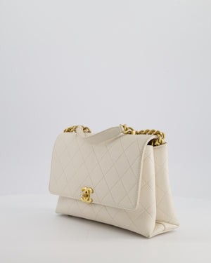 Chanel White Small Business Affinity Flap Bag in Caviar Leather with Champagne Gold Hardware