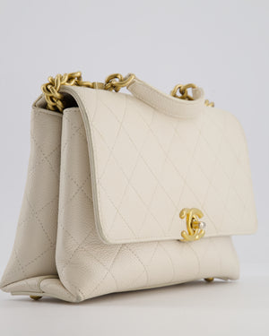 Chanel White Small Business Affinity Flap Bag in Caviar Leather with Champagne Gold Hardware
