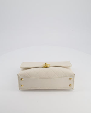Chanel White Small Business Affinity Flap Bag in Caviar Leather with Champagne Gold Hardware