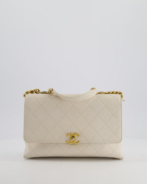 Chanel White Small Business Affinity Flap Bag in Caviar Leather with Champagne Gold Hardware