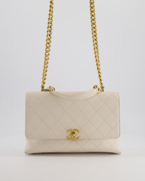 Chanel White Small Business Affinity Flap Bag in Caviar Leather with Champagne Gold Hardware