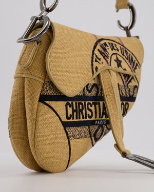 Christian Dior Medium Jute Canvas Embroidered Union Saddle Bag in Raffia Canvas with Ruthenium Hardware