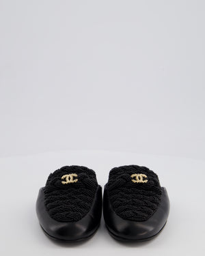 *HOT* Chanel 22A Black Leather Mules with Braided Embellishments & Champagne Gold CC Logo Size EU 38.5