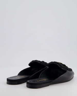 *HOT* Chanel 22A Black Leather Mules with Braided Embellishments & Champagne Gold CC Logo Size EU 38.5
