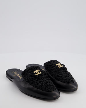 *HOT* Chanel 22A Black Leather Mules with Braided Embellishments & Champagne Gold CC Logo Size EU 38.5