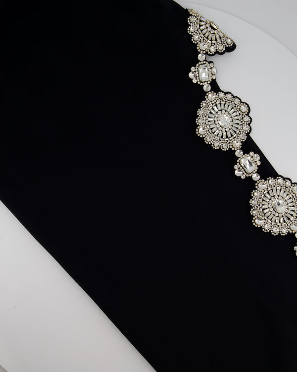 *HOT* David Koma Black Long Dress with Tulle & Multiple Floral Crystal Embellishments Detail Size FR 36 (UK 8)