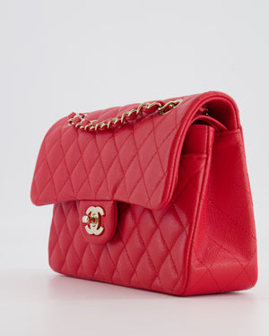 Chanel Strawberry Red Small Caviar Double Flap Bag with Champagne Gold Hardware