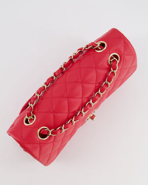 Chanel Strawberry Red Small Caviar Double Flap Bag with Champagne Gold Hardware