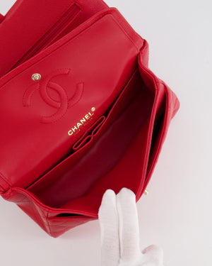 Chanel Strawberry Red Small Caviar Double Flap Bag with Champagne Gold Hardware