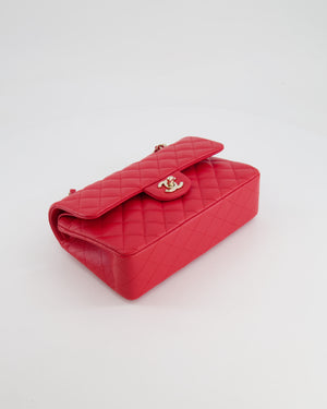 Chanel Strawberry Red Small Caviar Double Flap Bag with Champagne Gold Hardware