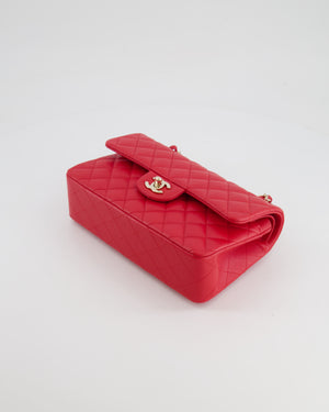 Chanel Strawberry Red Small Caviar Double Flap Bag with Champagne Gold Hardware