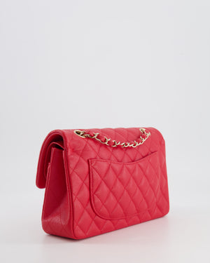 Chanel Strawberry Red Small Caviar Double Flap Bag with Champagne Gold Hardware