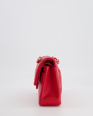 Chanel Strawberry Red Small Caviar Double Flap Bag with Champagne Gold Hardware