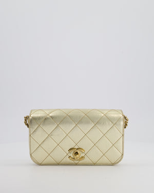 Chanel Metallic Gold Hammered Quilted Calfskin Cross Body Bag with Brushed Gold Hardware