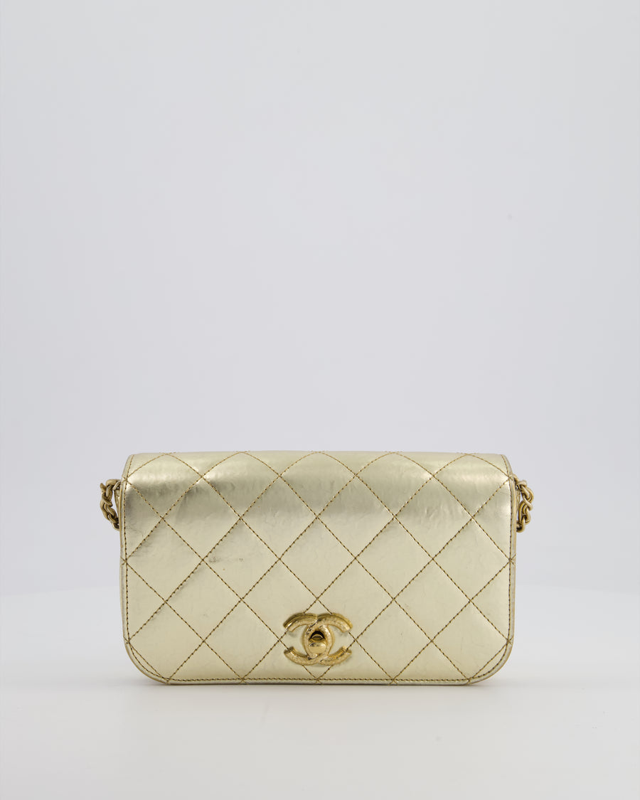 Chanel Metallic Gold Hammered Quilted Calfskin Cross Body Bag with Brushed Gold Hardware