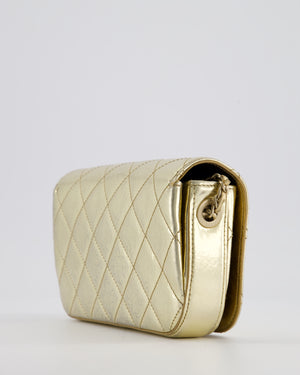 Chanel Metallic Gold Hammered Quilted Calfskin Cross Body Bag with Brushed Gold Hardware