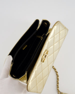 Chanel Metallic Gold Hammered Quilted Calfskin Cross Body Bag with Brushed Gold Hardware