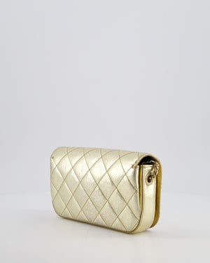 Chanel Metallic Gold Hammered Quilted Calfskin Cross Body Bag with Brushed Gold Hardware