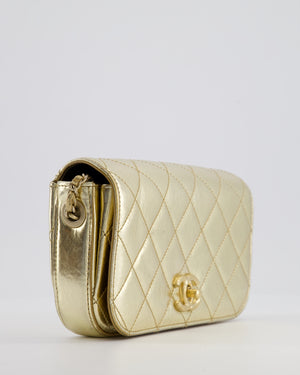 Chanel Metallic Gold Hammered Quilted Calfskin Cross Body Bag with Brushed Gold Hardware