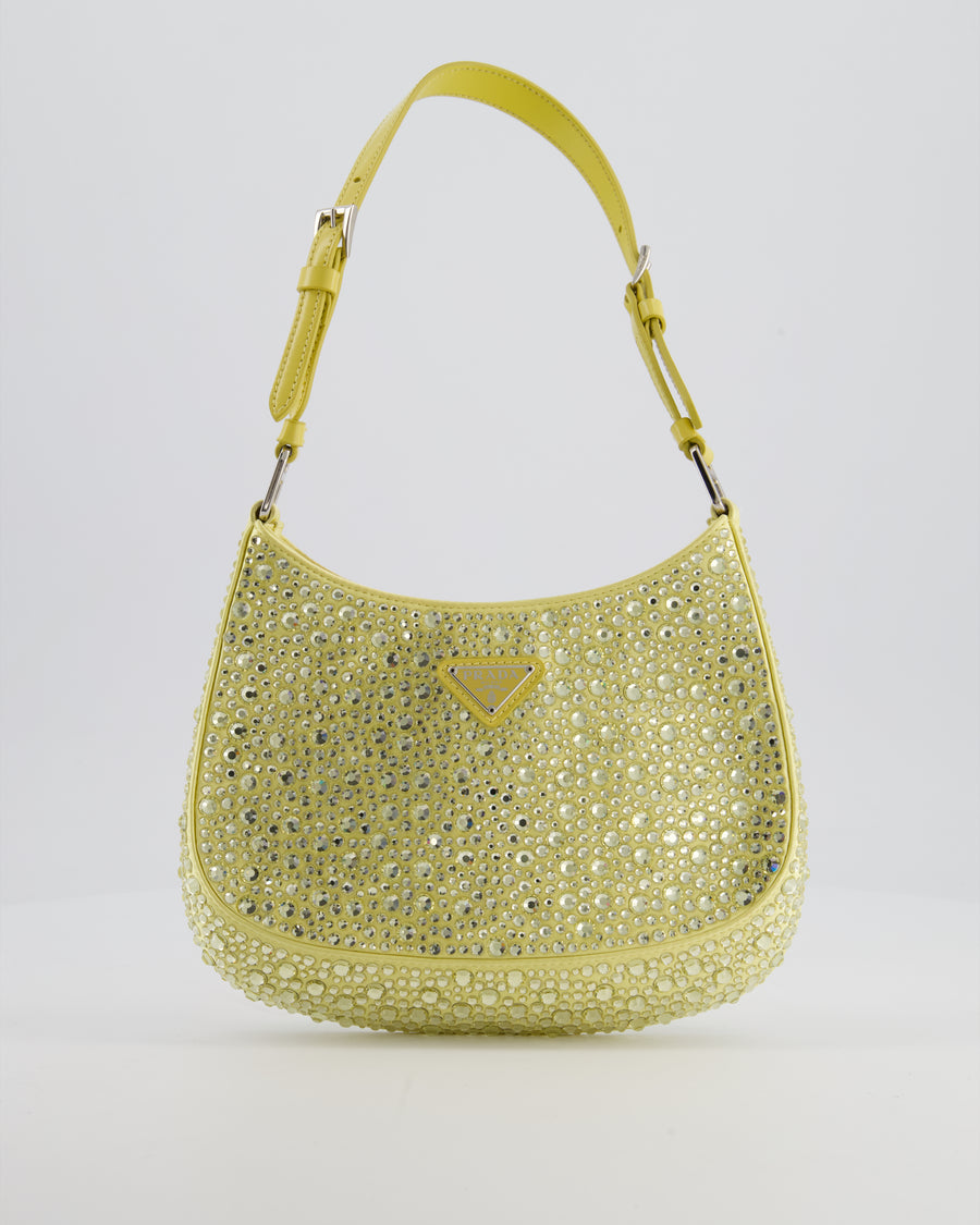*HOT* Prada Yellow Satin Crystal Cleo Bag with Silver Hardware