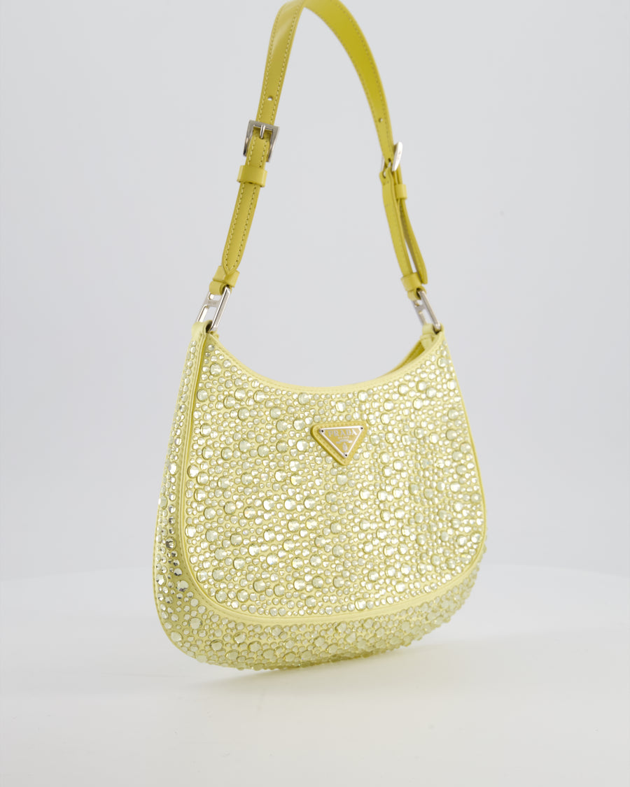 *HOT* Prada Yellow Satin Crystal Cleo Bag with Silver Hardware