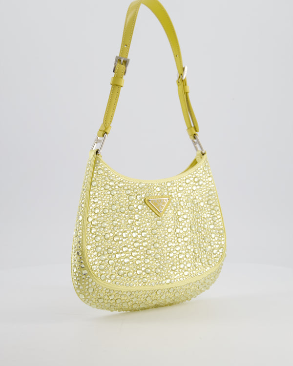 *HOT* Prada Yellow Satin Crystal Cleo Bag with Silver Hardware