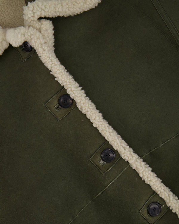 Christian Dior Khaki Shearling Coat with Embroidered Logo Size FR 36 (UK 8)