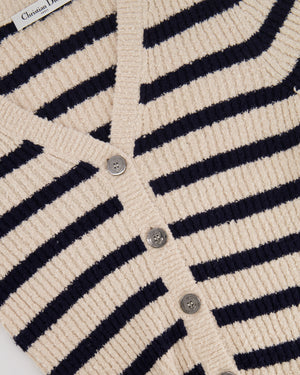 Christian Dior Cream and Navy Striped Knitted Cardigan and Top Set Size FR 36 (UK 8) RRP £2,100