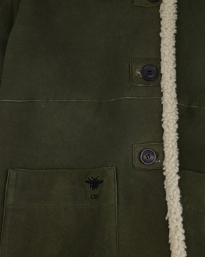 Christian Dior Khaki Shearling Coat with Embroidered Logo Size FR 36 (UK 8)