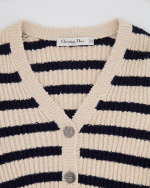 Christian Dior Cream and Navy Striped Knitted Cardigan and Top Set Size FR 36 (UK 8) RRP £2,100