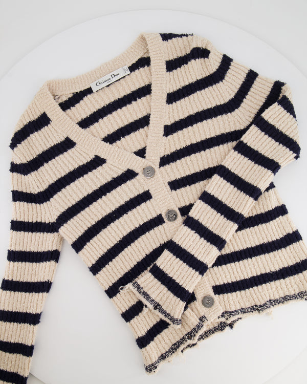Christian Dior Cream and Navy Striped Knitted Cardigan and Top Set Size FR 36 (UK 8) RRP £2,100