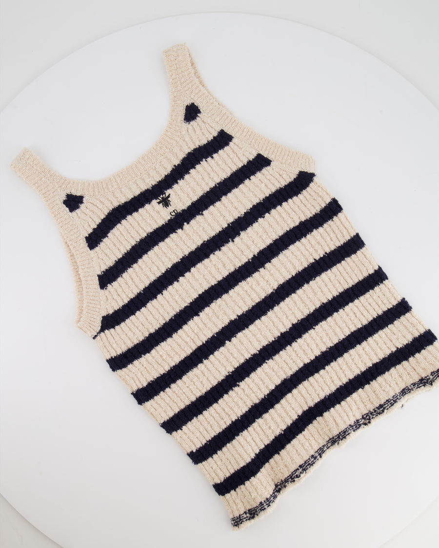 Christian Dior Cream and Navy Striped Knitted Cardigan and Top Set Size FR 36 (UK 8) RRP £2,100