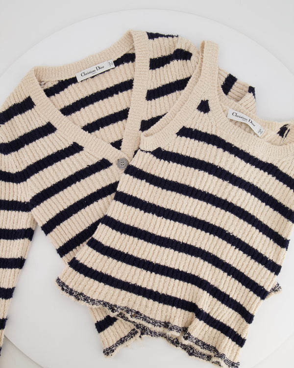 Christian Dior Cream and Navy Striped Knitted Cardigan and Top Set Size FR 36 (UK 8) RRP £2,100