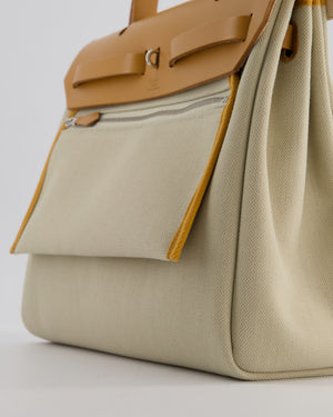 Hermès Herbag 31 Zip Bag in Beton Toile Officier Canvas, Naturel Sable Vache Hunter Leather with Palladium Hardware