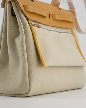 Hermès Herbag 31 Zip Bag in Beton Toile Officier Canvas, Naturel Sable Vache Hunter Leather with Palladium Hardware