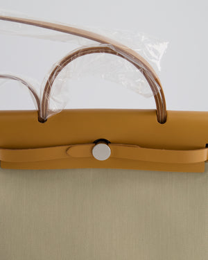 Hermès Herbag 31 Zip Bag in Beton Toile Officier Canvas, Naturel Sable Vache Hunter Leather with Palladium Hardware