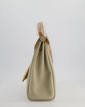 Hermès Herbag 31 Zip Bag in Beton Toile Officier Canvas, Naturel Sable Vache Hunter Leather with Palladium Hardware