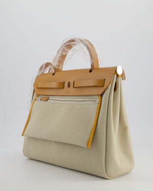 Hermès Herbag 31 Zip Bag in Beton Toile Officier Canvas, Naturel Sable Vache Hunter Leather with Palladium Hardware
