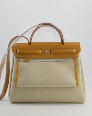 Hermès Herbag 31 Zip Bag in Beton Toile Officier Canvas, Naturel Sable Vache Hunter Leather with Palladium Hardware