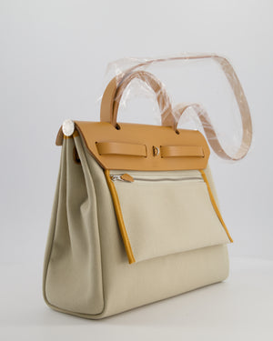 Hermès Herbag 31 Zip Bag in Beton Toile Officier Canvas, Naturel Sable Vache Hunter Leather with Palladium Hardware