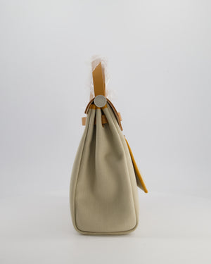Hermès Herbag 31 Zip Bag in Beton Toile Officier Canvas, Naturel Sable Vache Hunter Leather with Palladium Hardware